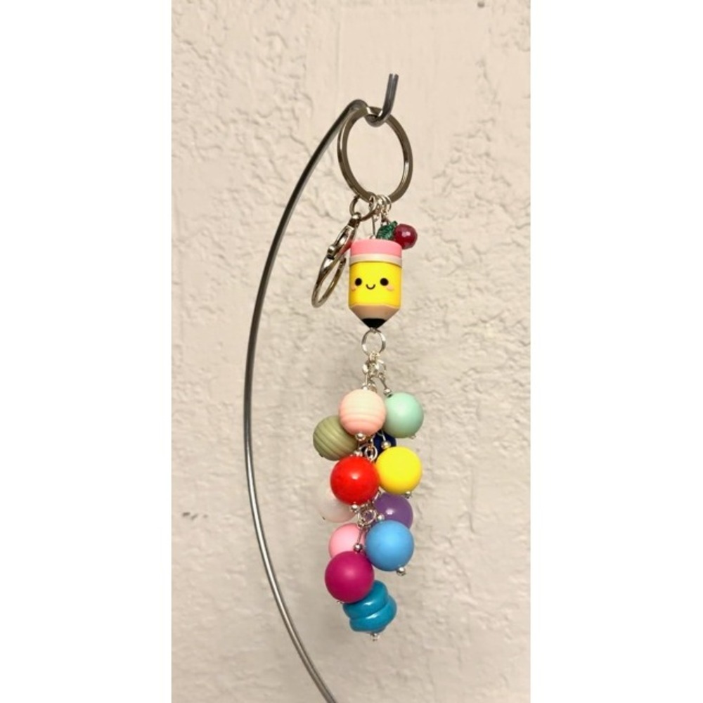 Cute Pencil Beaded Keychain | Colorful Kawaii Charm | Handmade BackpackAccessory